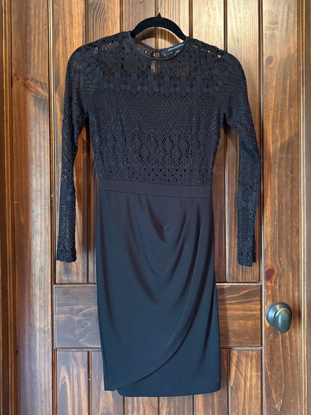 Black Lace Long-Sleeve Sheath Dress by French Connection Size 6